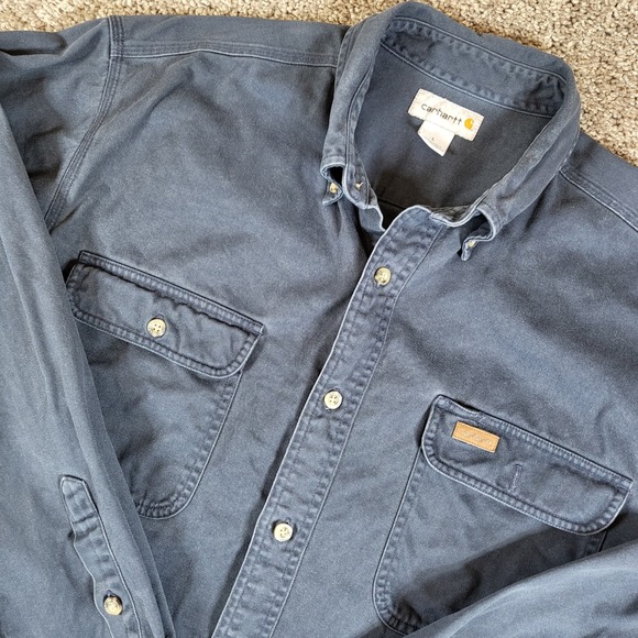 Carhartt Mens L Blue Long Sleeve Button Down Work Shirt Relaxed Fit - Picture 1 of 9